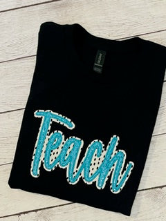 Short Sleeve TEACH Applique Shirt