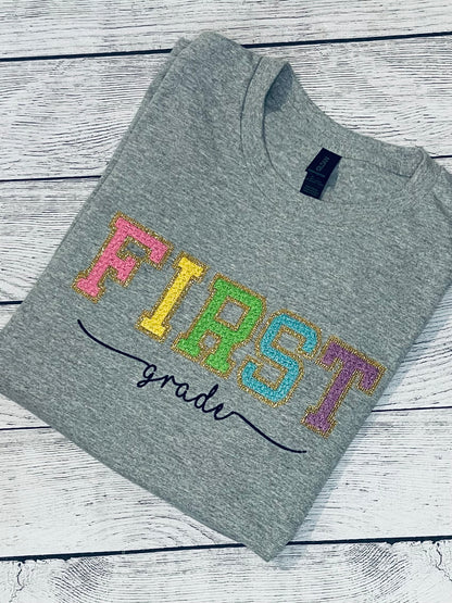 Faux Chenille Varsity Letter Teacher Shirt